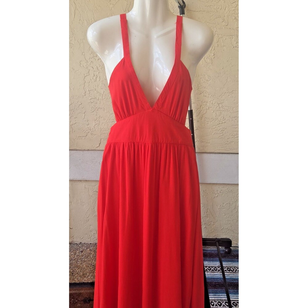 NEW Lulus Bold New Look Red Tie Back Midi Skater Dress MED Pockets Lined Empire - Picture 5 of 13